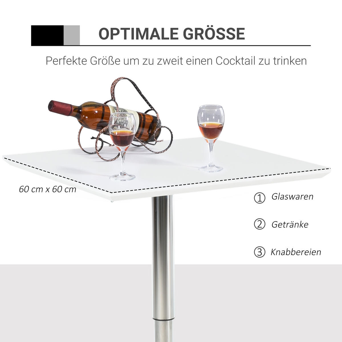 BARTISCH, MDF-Platte, Stahl, Weiß - Weiß, Kunststoff (60/92/60cm) - HOMCOM