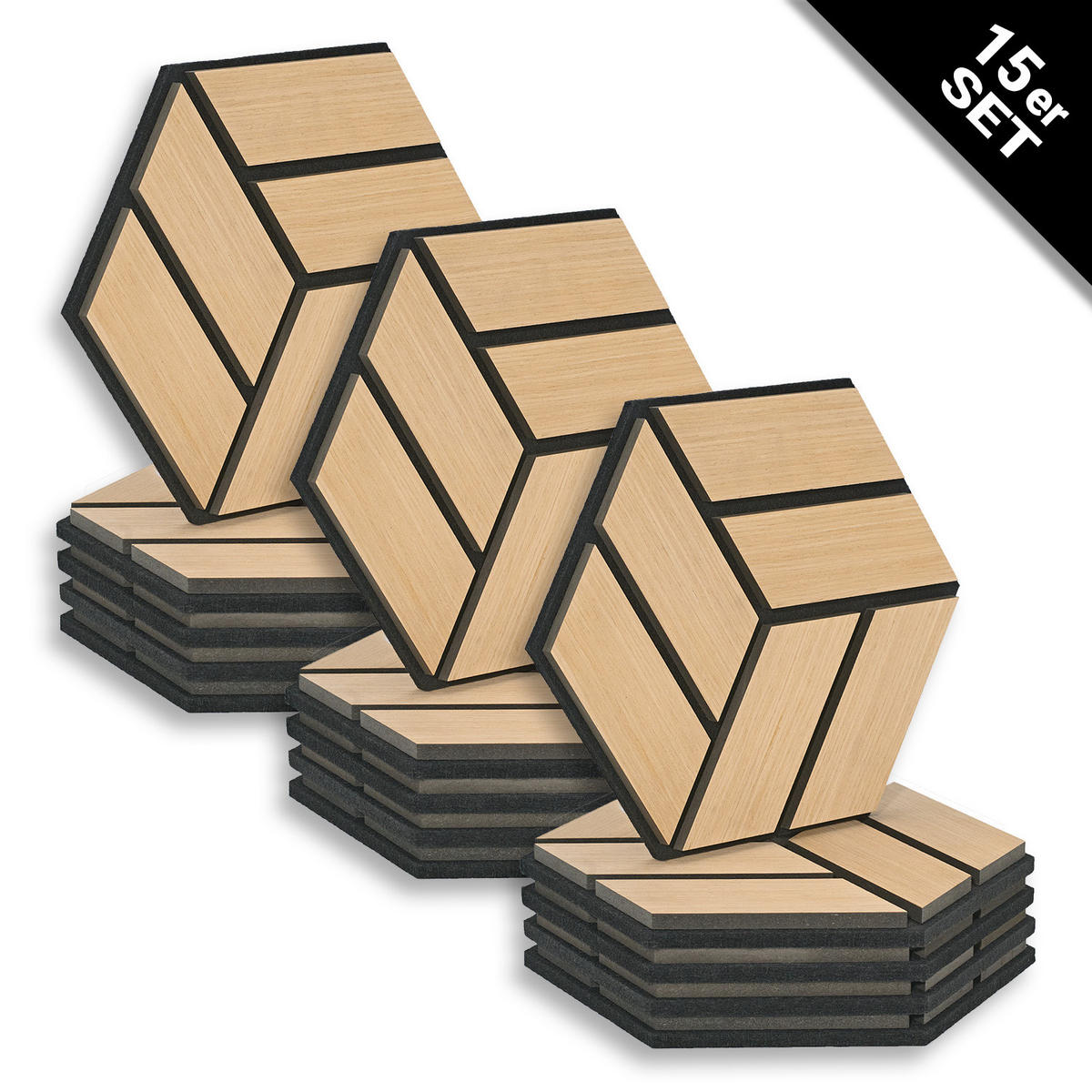 AKUSTIKPANEEL Hexagon Natur 15 Stück - Naturfarben, Holz (30/26/2cm) - Homestyle4u