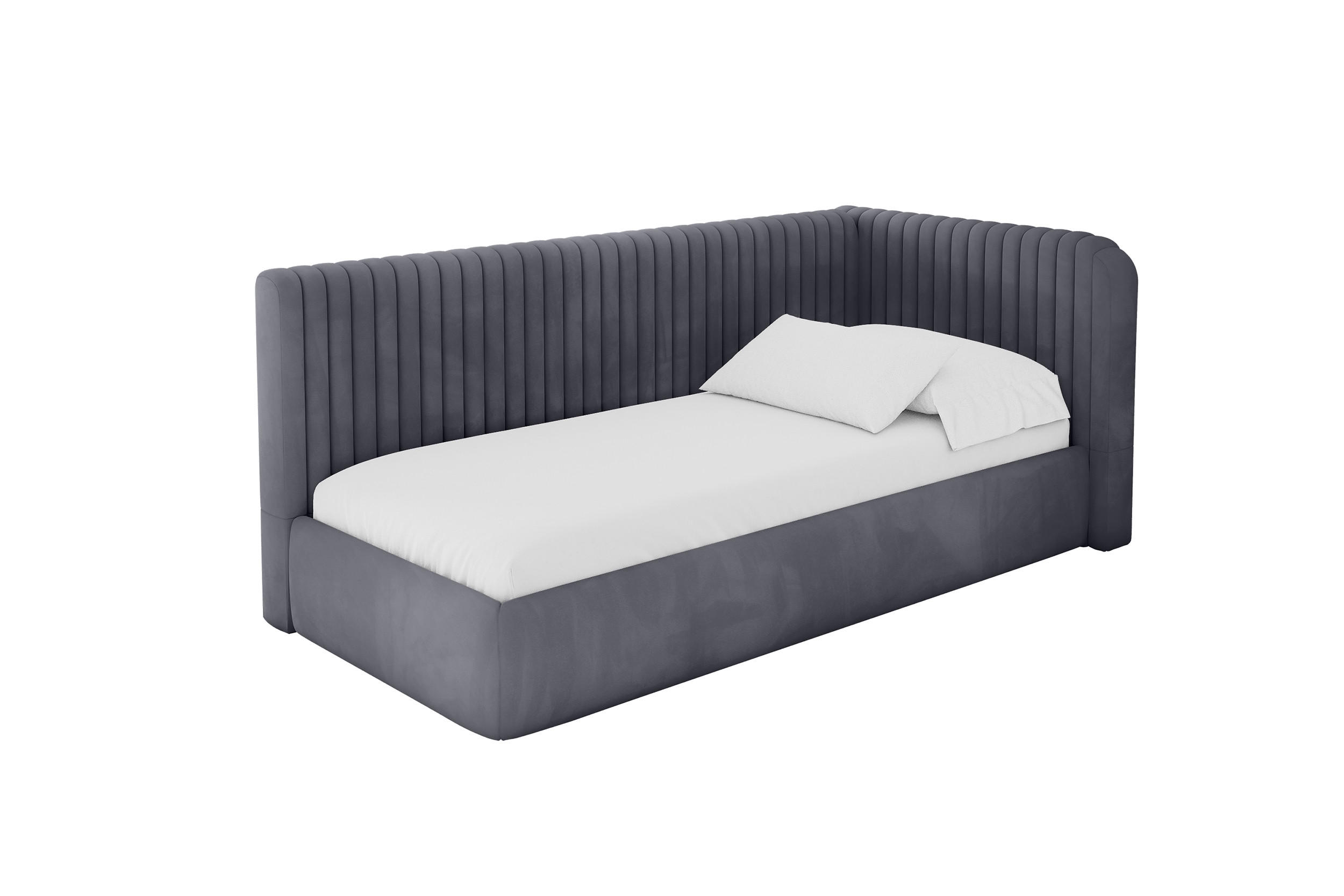EINZELLBETT Jugendbett mit Bettkasten und Matratze H3/H4, Links - AURY 90x200 Dunkelgrau - Dunkelgrau, Holzwerkstoff/Textil (90/200cm) - ALTDECOR