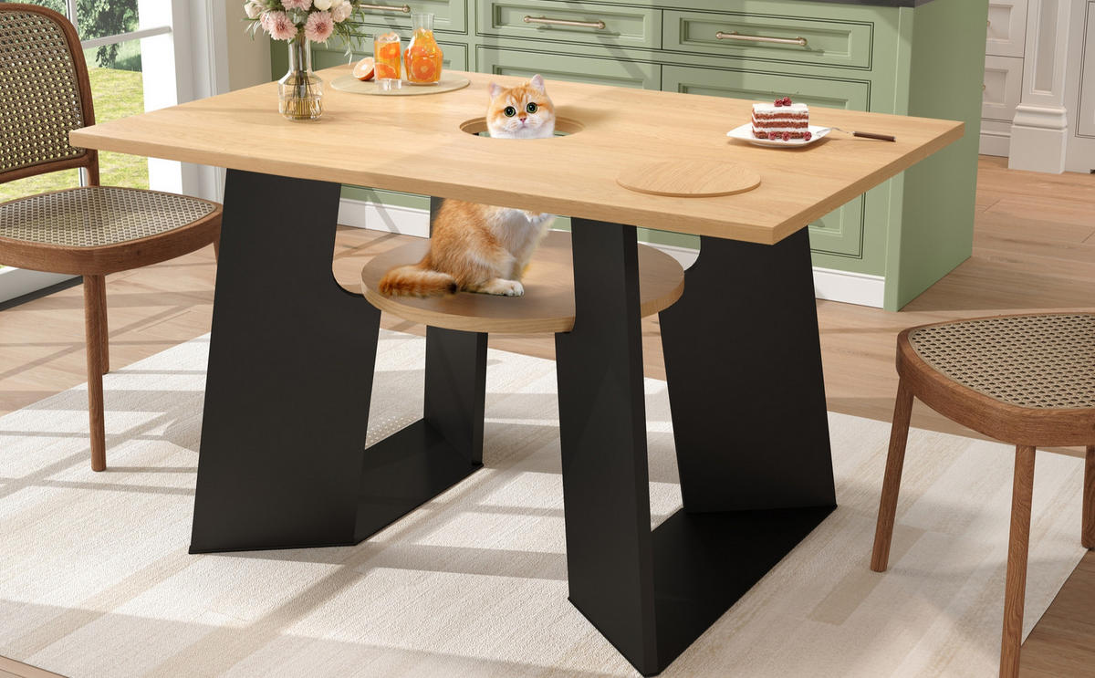 ESSTISCH Naturholzfarben-Schwarz 130/85/75 cm - Schwarz, Holz (85/130/75cm) - PANGIVO