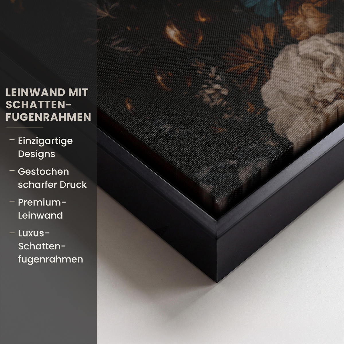 LEINWAND Bilder mit Rahmen - Frau - Luxus - Blumen - Schmetterling - Porträt - 90x60 - Schwarz, Textil (90/60cm) - MuchoWow