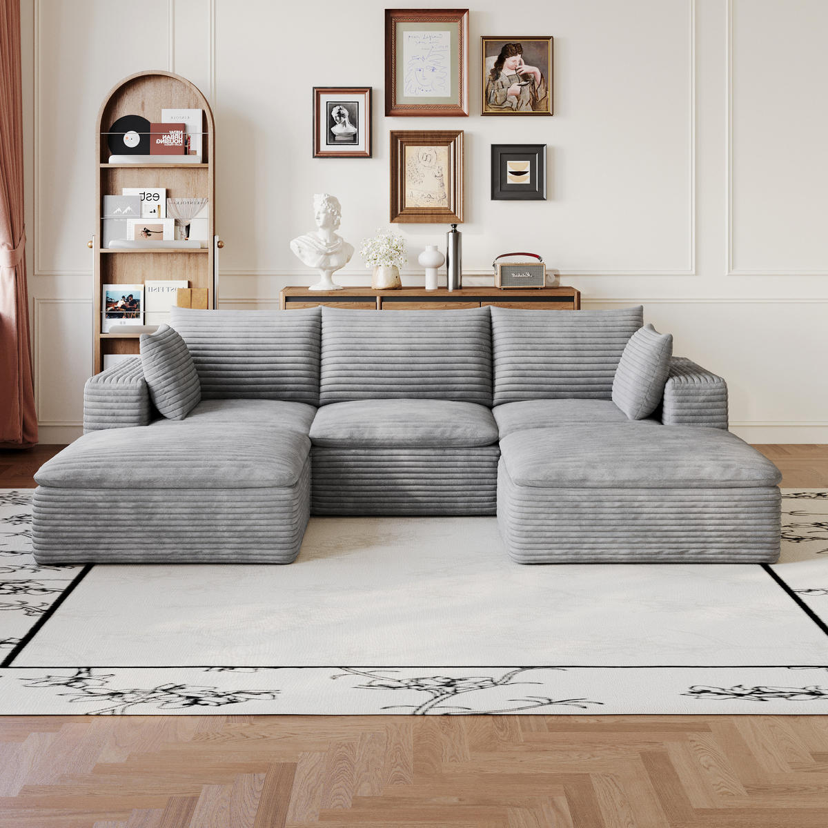 WOHNLANDSCHAFT aus Stoff 260 cm Grau mit abnehmbarer Polsterung und flexiblem Doppelschicht-Design - Grau, Textil (260/60/160cm) - Modfu