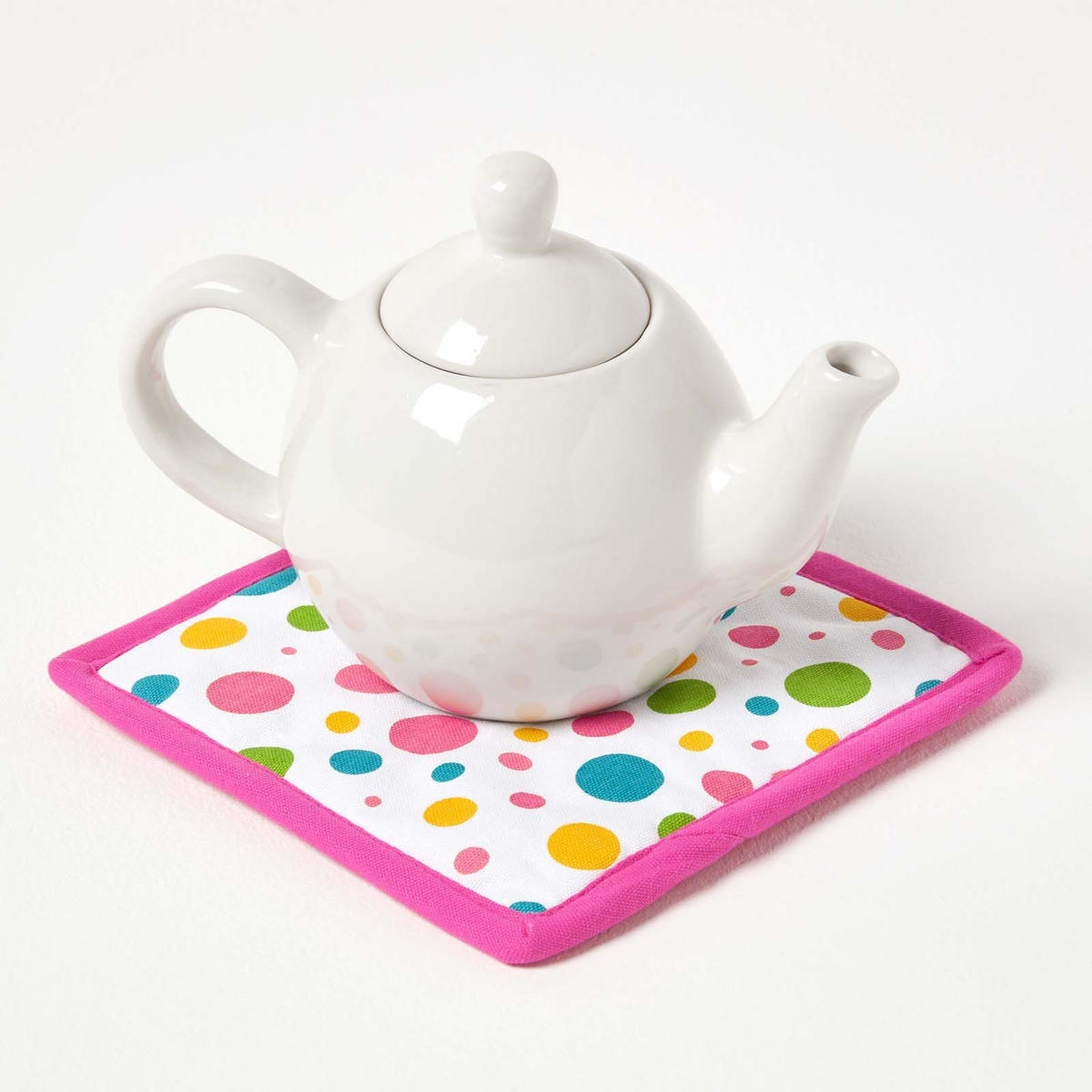 TOPFLAPPEN Bunte Punkte 20/20 cm, Baumwolle wattiert - Pink, Textil (20/20cm) - Homescapes