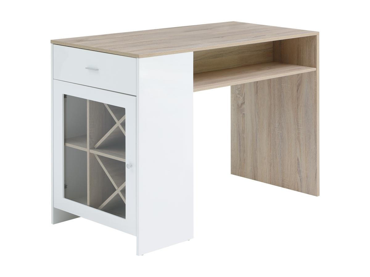 BARTISCH mit Stauraum - Weiß & Holzfarben - NIRAYA - Naturfarben, Holz (60/100/150cm) - Vente-Unique