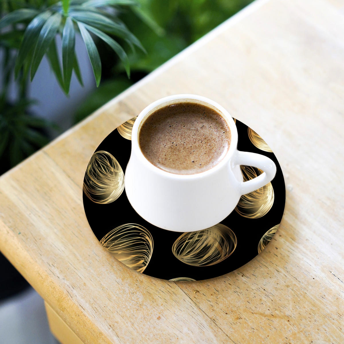 GLASUNTERSETZER Eier - Gold - Muster 10x10 cm - Schwarz, Naturmaterialien (10/0.2cm) - MuchoWow