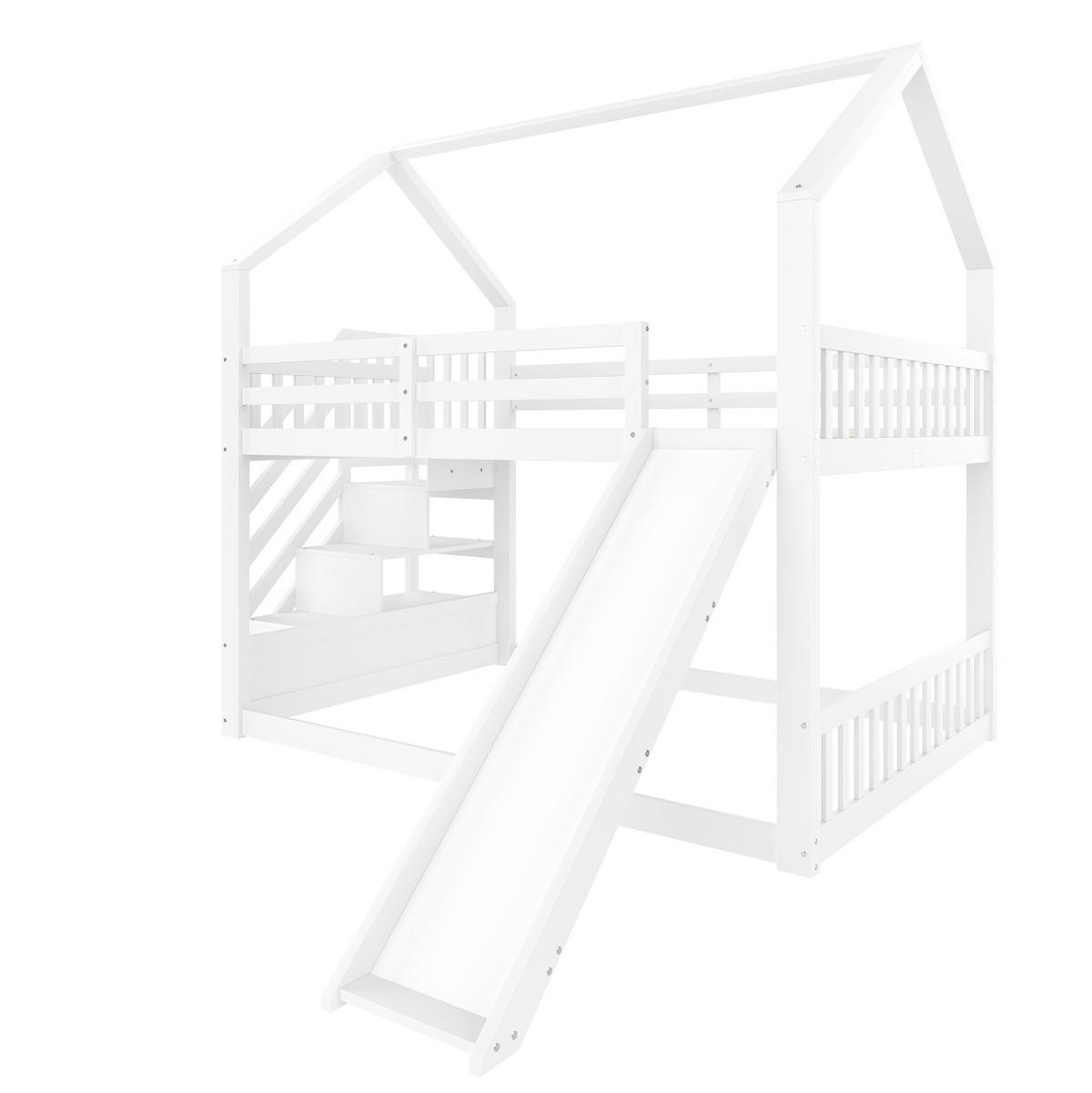 ETAGENBETT 140x200 cm in Weiß mit Rutsche und Stauraumtreppe - Weiß, Holz (140/200cm) - OKMYHOME