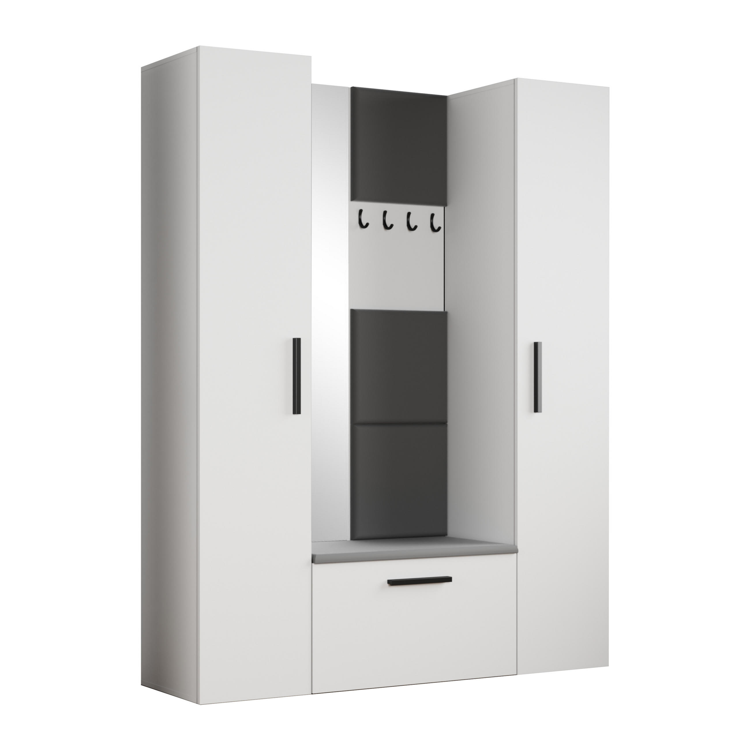 GARDEROBENSCHRANK MODULO 160,6/204/40 cm Modern Garderobe-Set Weiß - Weiß/Grau, Holzwerkstoff (160.6/204/40cm) - MASSENO