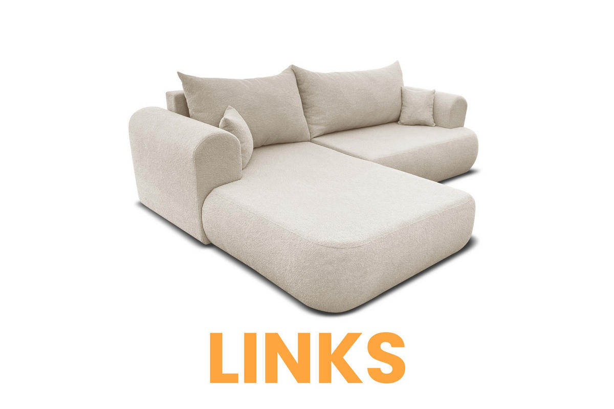 ECKSOFA BRAVO 280/180 in Bouclé Creme links - Creme, Holz/Holzwerkstoff (280/180cm) - Deine Möbel 24