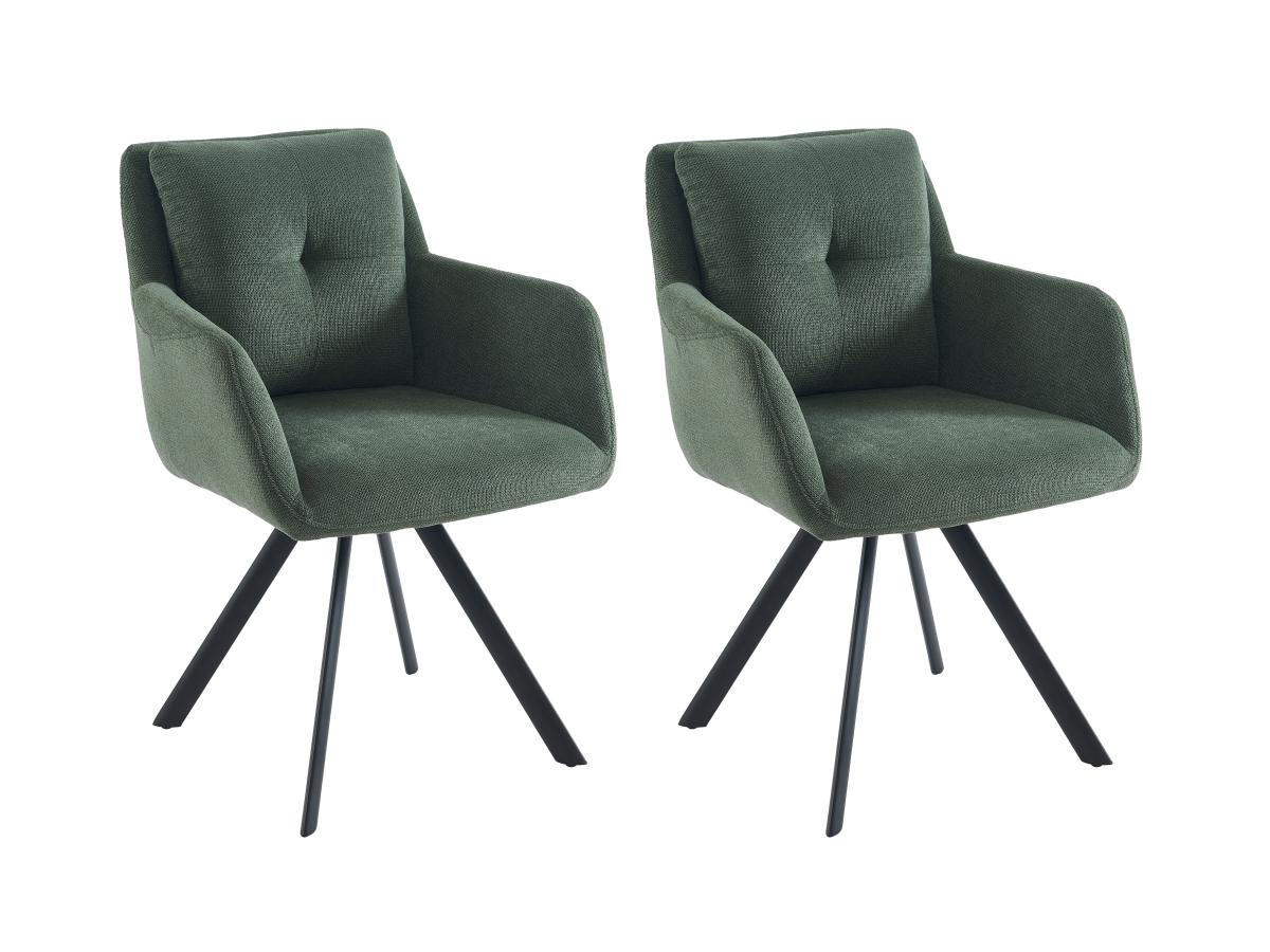 STUHL mit Armlehnen 2er-Set - Stoff & schwarzes Metall - Khaki - ZOLEVY - Grün, Textil (66/88/59cm) - Vente-Unique