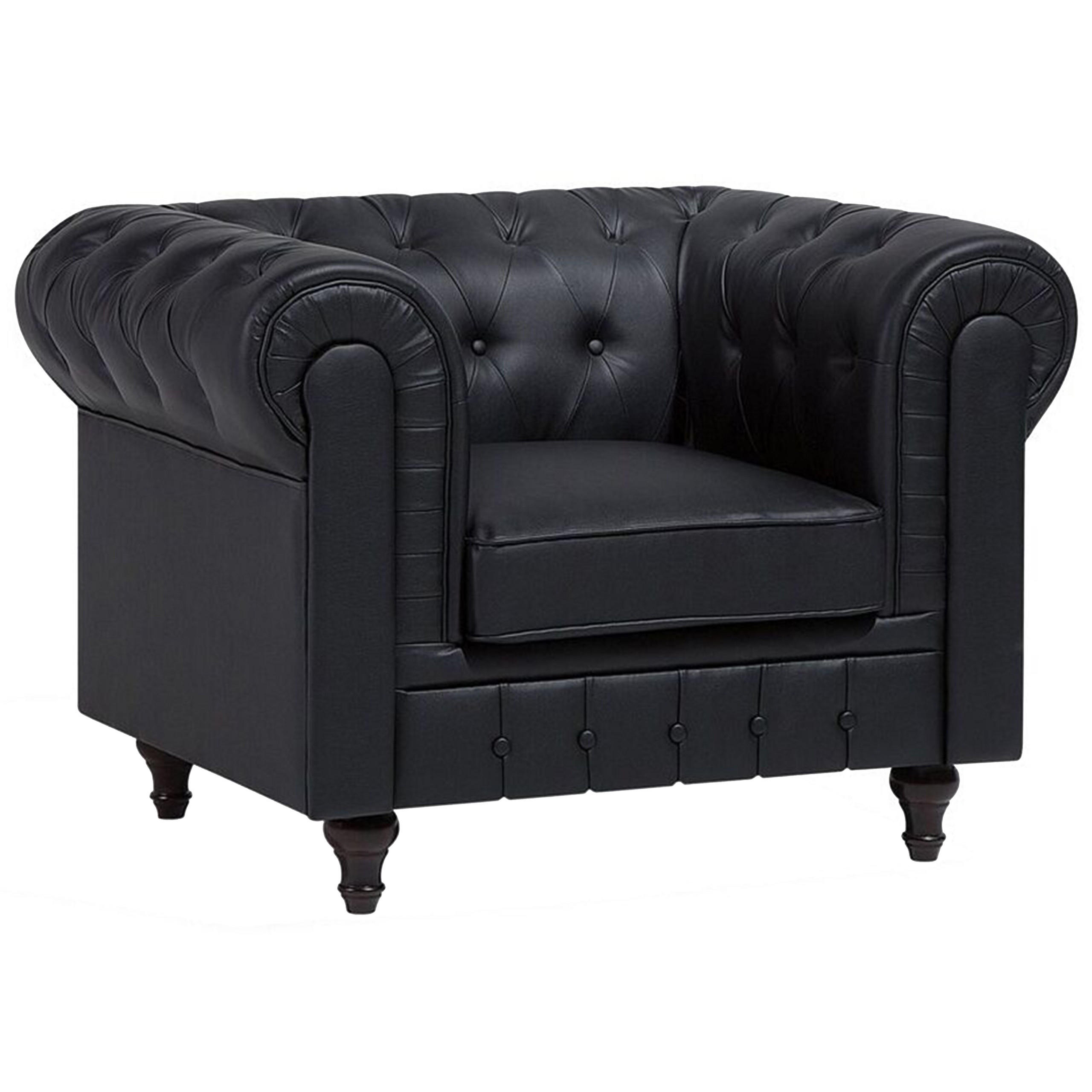 SESSEL Kunstleder schwarz Chesterfield - Dunkelbraun/Schwarz, Kunststoff (112/79/85cm) - Beliani