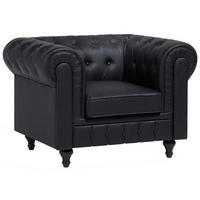 SESSEL Kunstleder schwarz Chesterfield - Dunkelbraun/Schwarz, Kunststoff (112/79/85cm) - Beliani