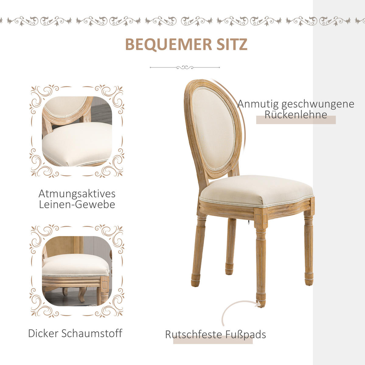 ESSZIMMERSTÜHLE, Schaumstoff Creme+Natur - Creme, Kunststoff (56/96/49cm) - HOMCOM