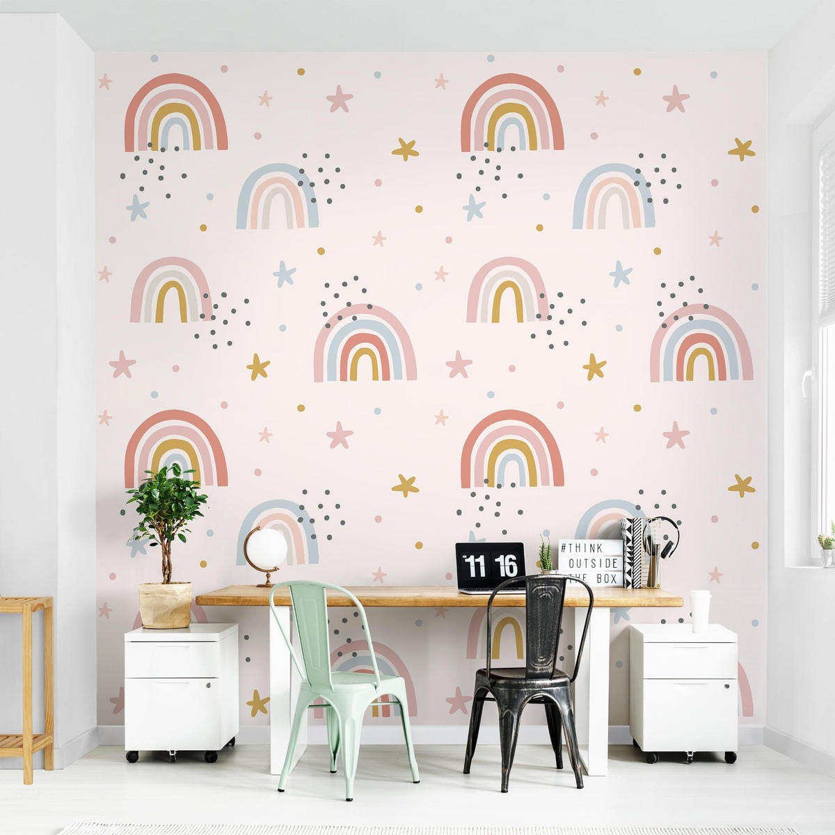 FOTOTAPETE Regenbogenwelt mit Sternen und Pünktchen 240/240 cm - Multicolor, Papier (240/240cm) - Bilderwelten