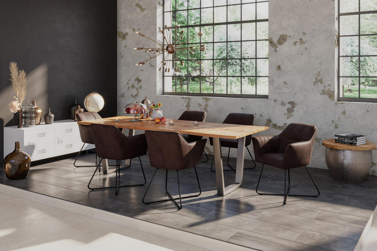 ESSTISCH DORA V - Beige/Silberfarben, Holz/Metall (90/180/77cm) - SAM