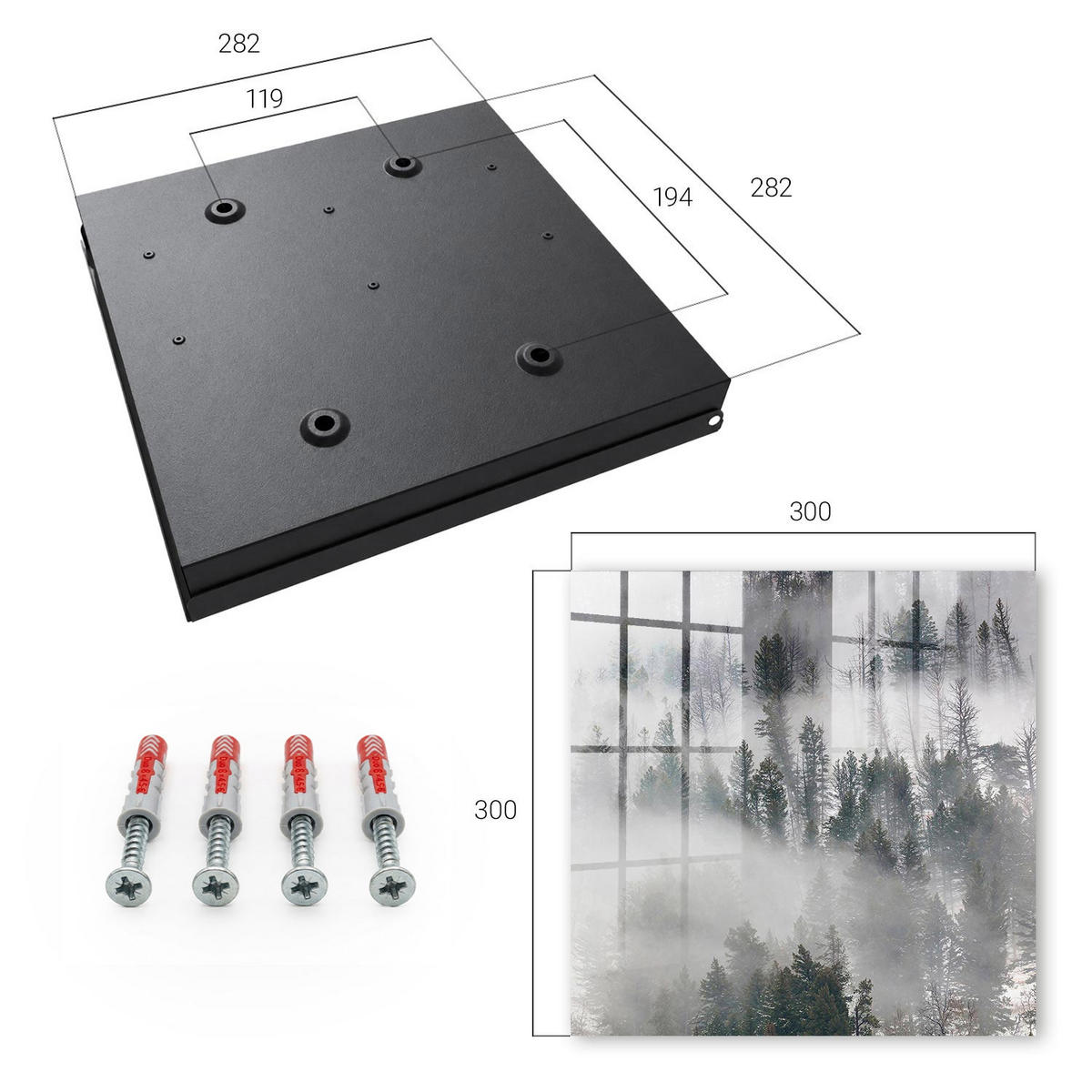 SCHLÜSSELBOX Schwarz 30x30 cm- Türöffnung nach rechts - Nebelgrün - Grün, Metall (30/30/5cm) - TULUP