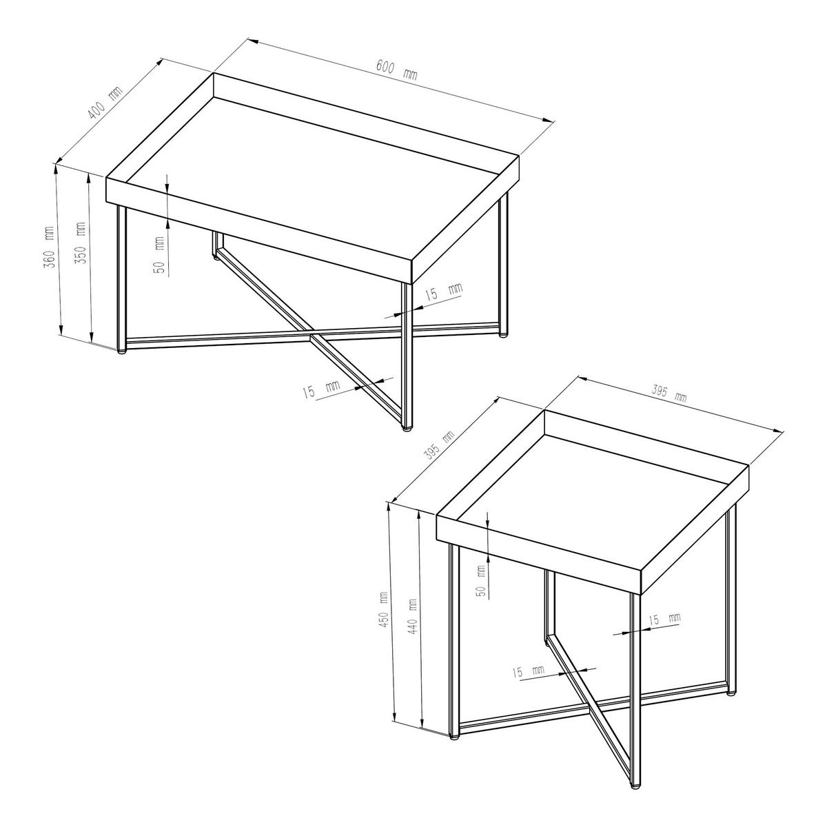 COUCHTISCH Heinola SET 2-teilig 40/40/44 - Schwarz, Metall (40/40/44cm) - [en.casa]