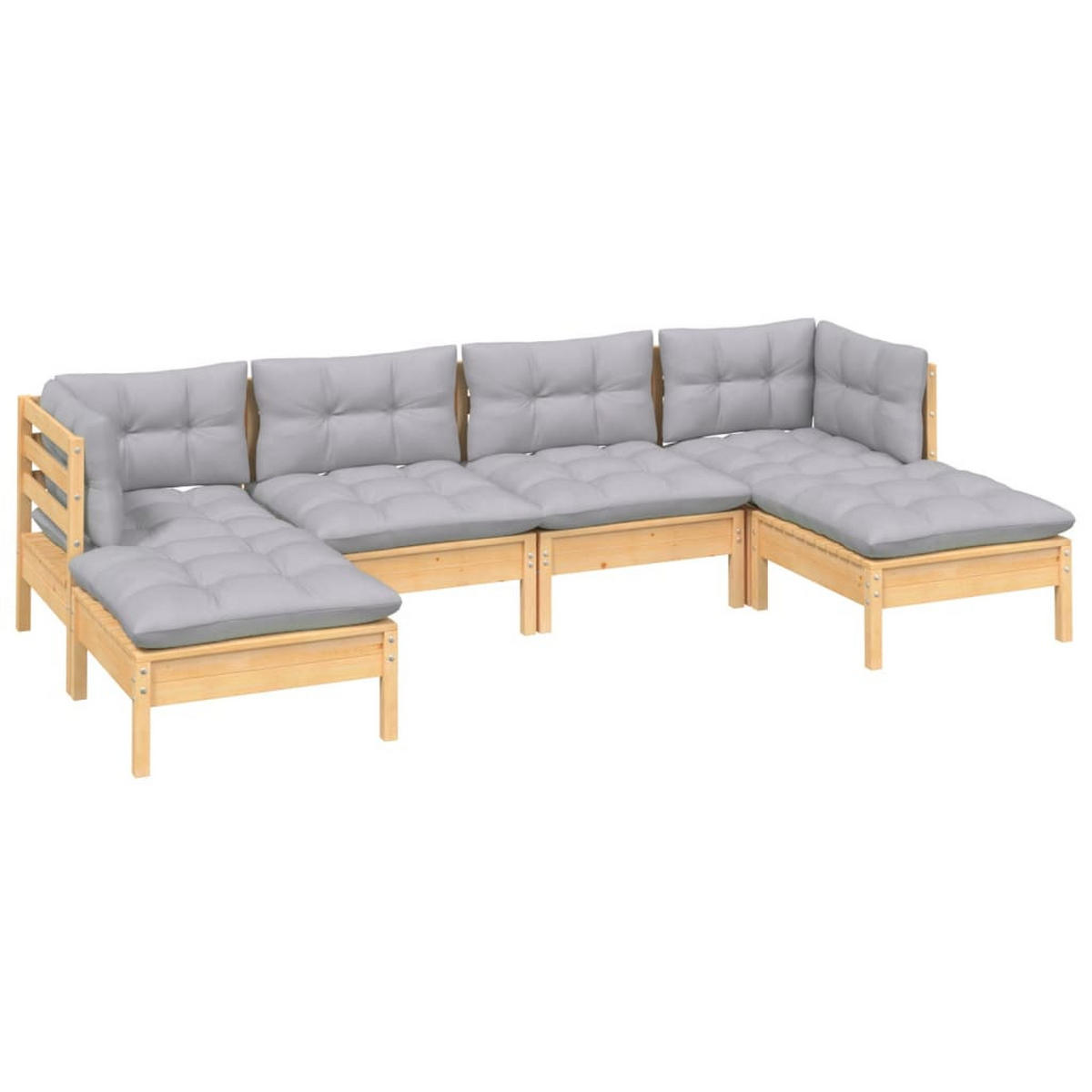GARTEN-LOUNGE-SET 6-teilig Mit Grauen Kissen Kiefernholz - Grau, Holz - vidaXL