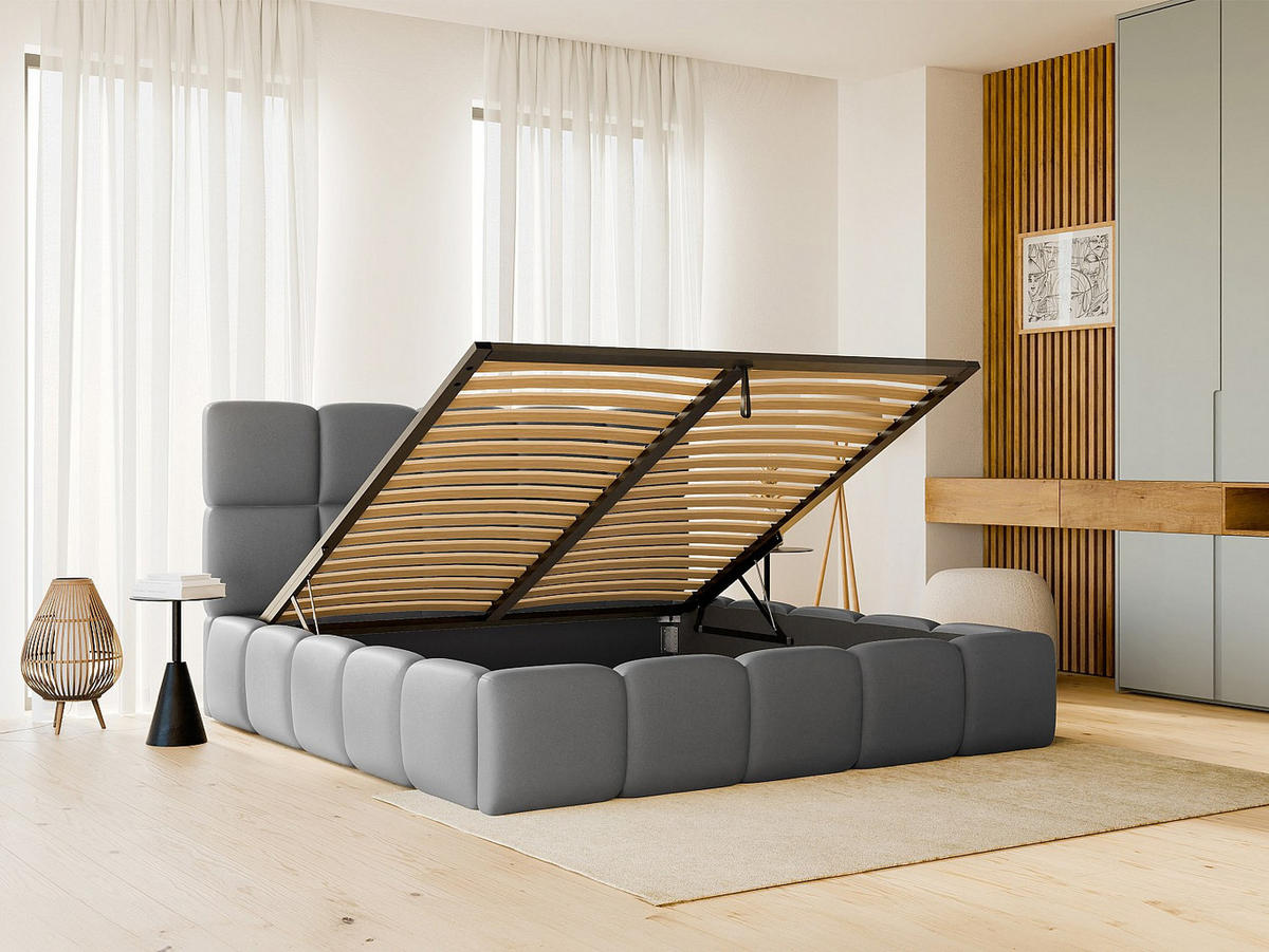 BETT mit Bettkasten - 2 -Sitzer - Polyester - grau - DAMADO - Grau, Textil (221/170cm) - Vente-Unique