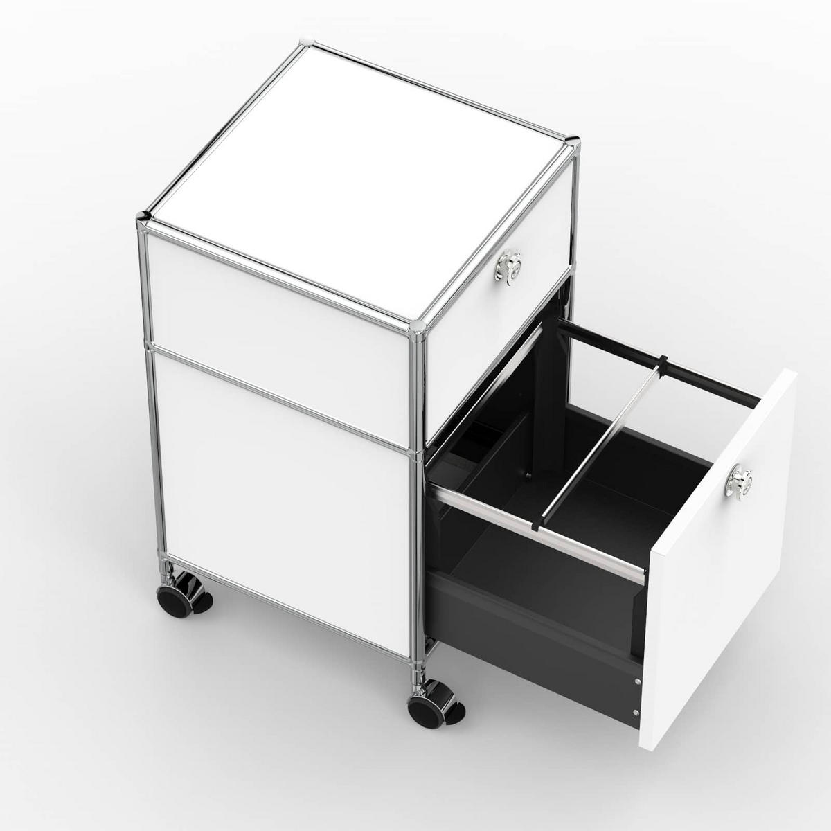BÜRO-ROLLCONTAINER, Metall, 40 cm, 1 Schublade + 1 Hängeregistratur, Weiß - Chromfarben/Silberfarben, Metall (40/68.2/39.7cm) - Versee