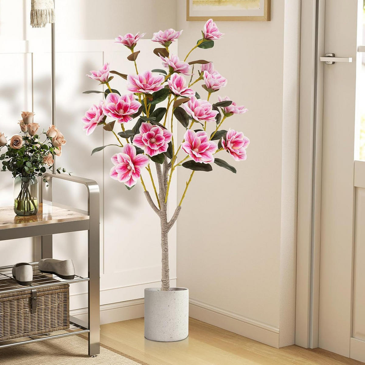 KUNSTBAUM mit Blüten rosa - Pink, Kunststoff (130cm) - COSTWAY