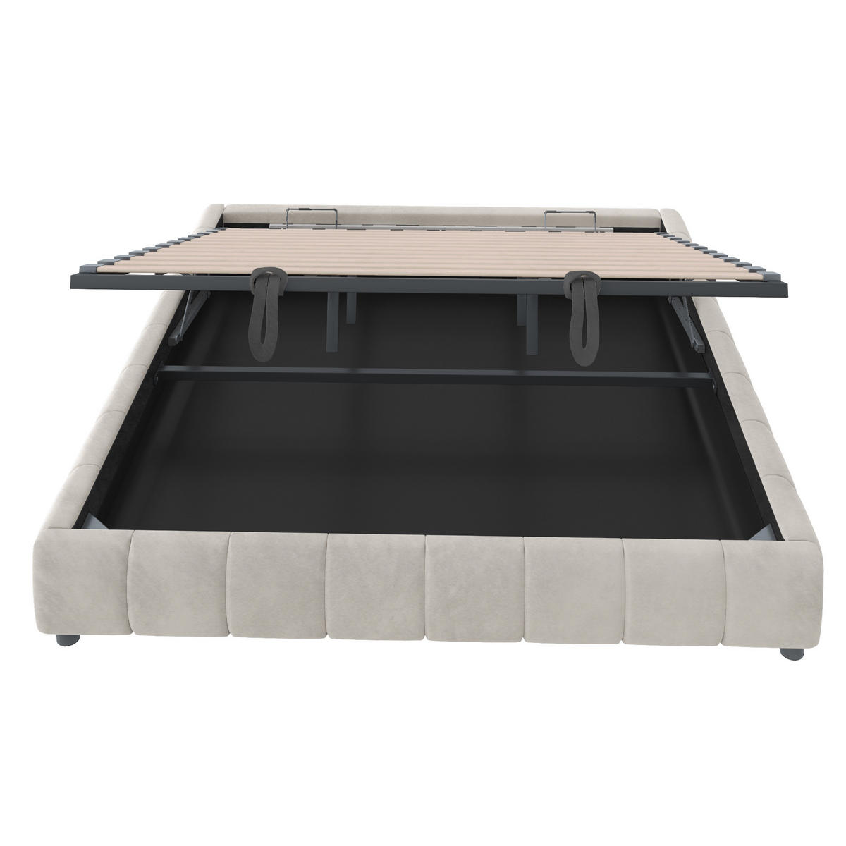 POLSTERBETT 180/200 cm Beige ohne Kopfteil mit LED-Beleuchtung und hydraulischem Stauraumrahmen - Beige, Textil (180/200cm) - OKWISH