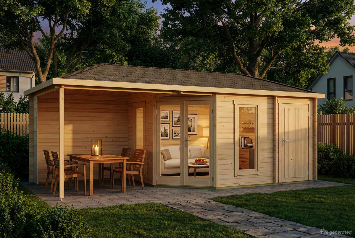 GARTENHAUS Holz Liwa mit Anbau - Naturfarben, Holz (728/274/317cm) - Alpholz