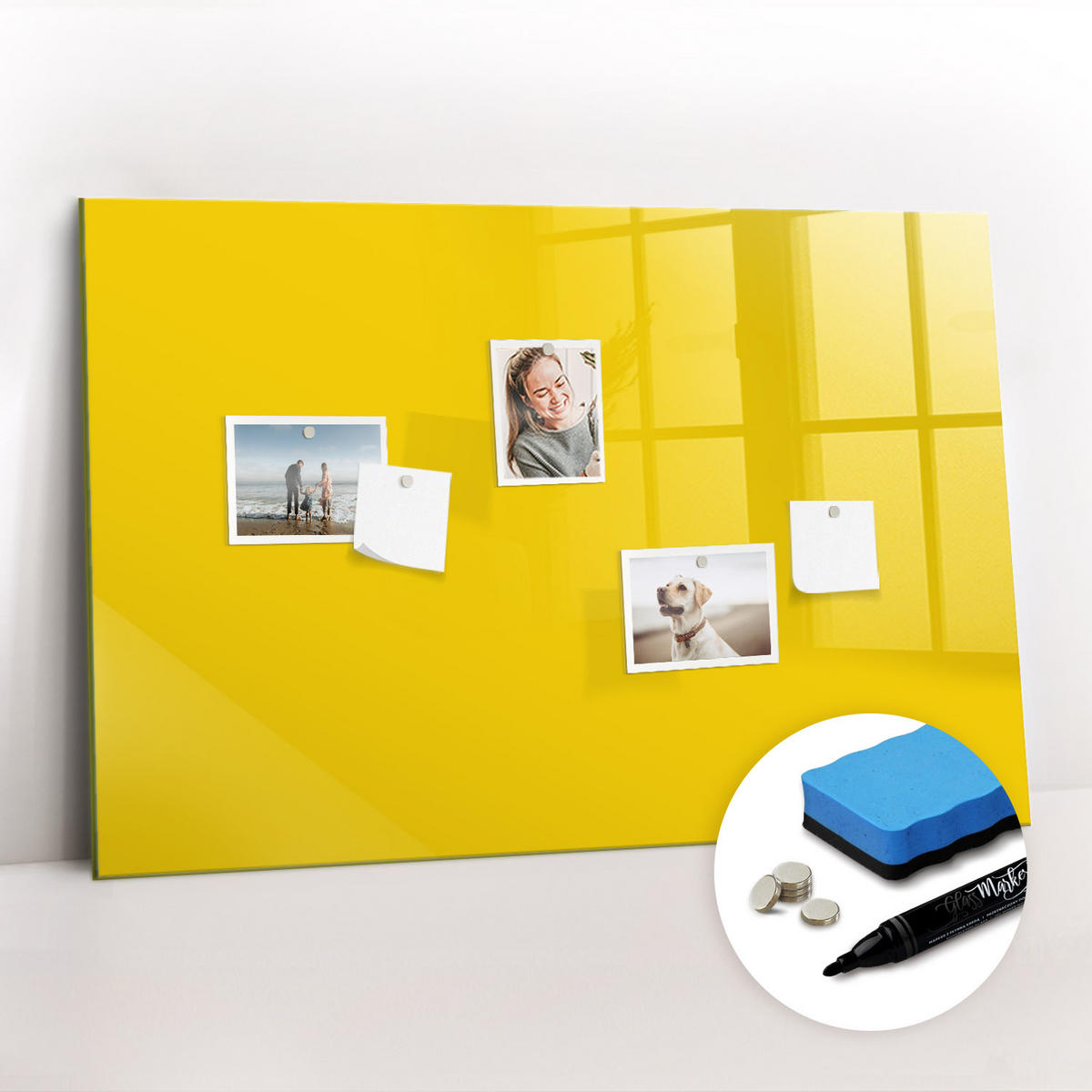 MAGNETTAFEL 90x60 Gelb schwarzer Marker - Gelb, Glas (90/0.4/60cm) - TULUP