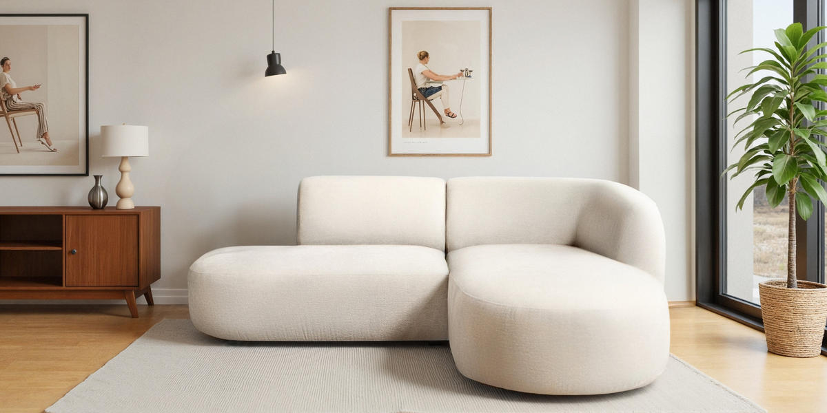 ECKSOFA L-Form Luna, stoff Lins, Creme, Rechts - Creme, Holz (242/188cm) - Kaiser Möbel