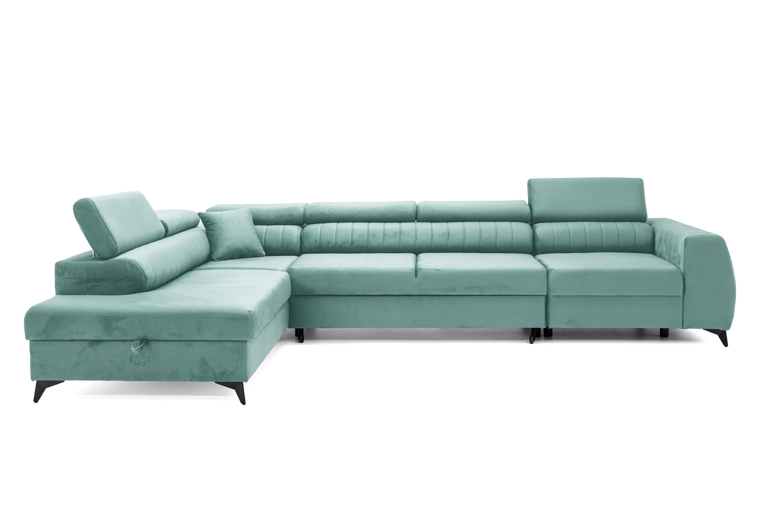 ECKSOFA PIERO MAXI Links mit Schlaffunktion 195x125 Velours Türkis - Türkis/Schwarz, Holz/Textil (350/203cm) - Muffo