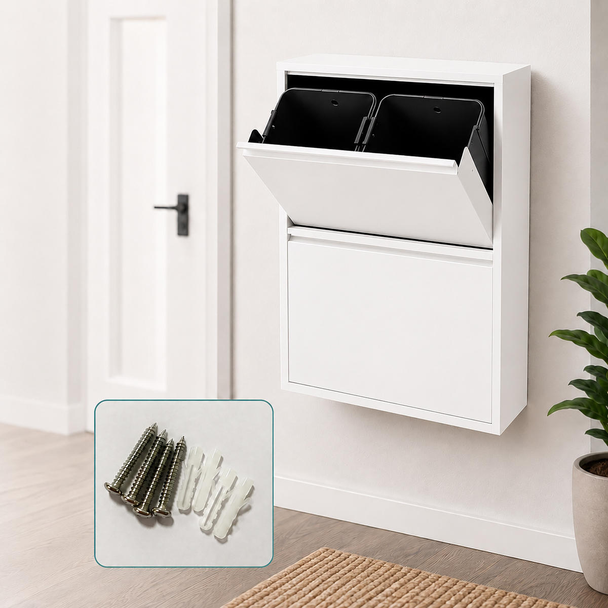 MÜLLEIMER Weiß 4-Fächer Metall 4x18 l - Weiß, Kunststoff/Metall (60/93/25cm) - Relaxdays