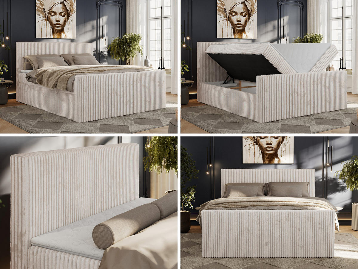 BOXBETT TILIANO DUO 180/200 - Beige Cord - H3 - Beige, Textil (180/200cm) - MKS