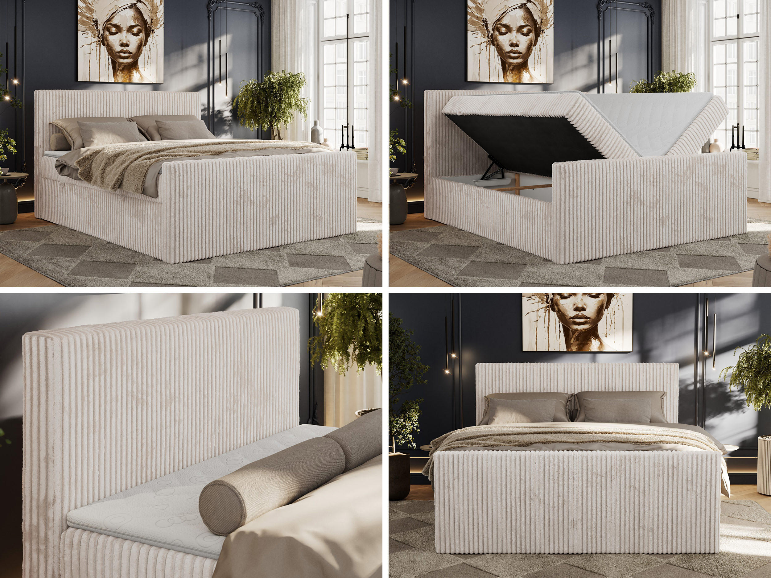 Thumbnail - MKS Boxbett, Beige, Textil, 2-Sitzer, H4, 7-Zonen, Rechteckig, 140x200 cm, Oeko-Tex®, Schlafzimmer, Betten, Boxspringbet...