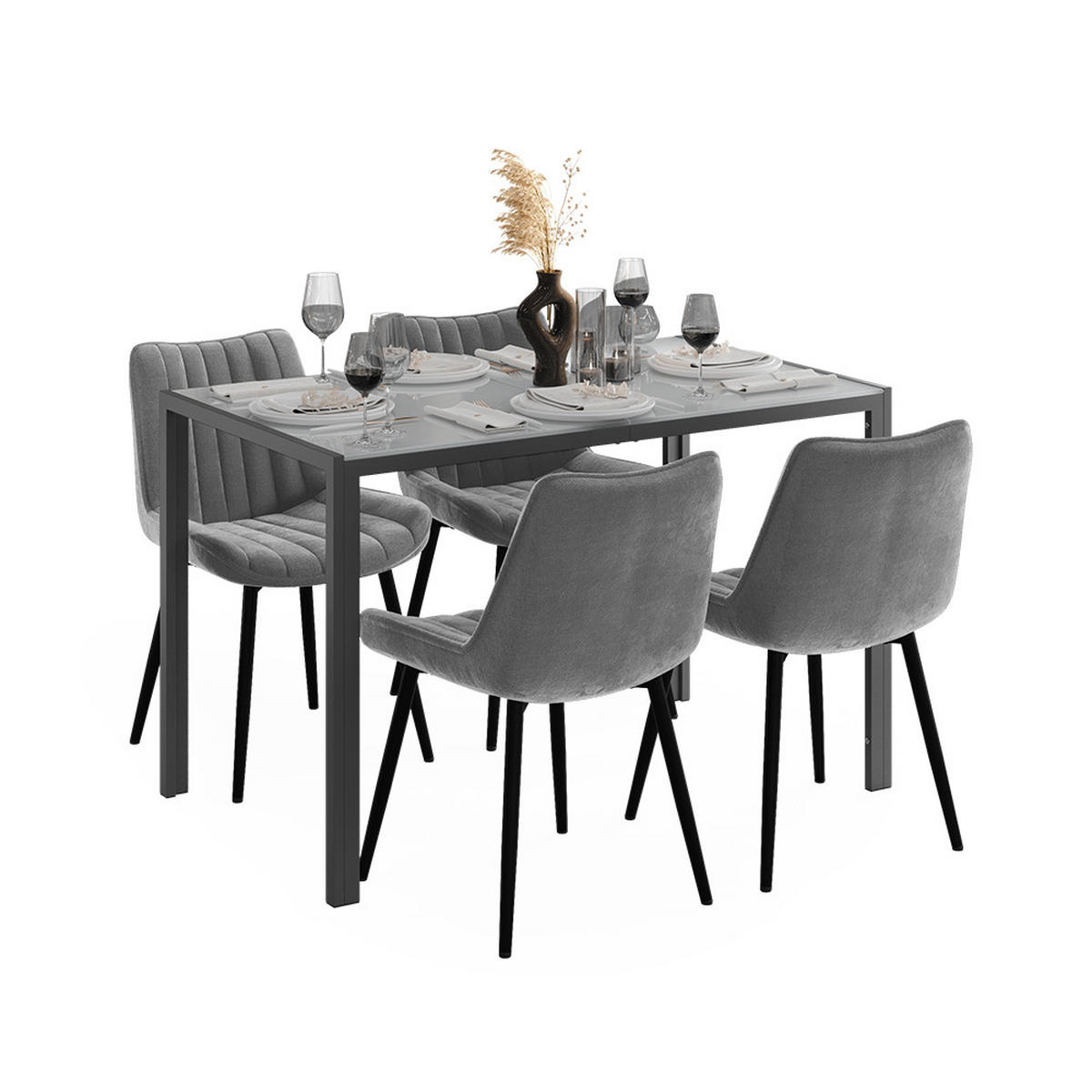 JÍDELNÍ STŮL SESTAVA Grand, Šedá, 120 x 70 cm se 4 židlemi (šedé) - šedá, sklo (120/74.5/70cm) - Vicco