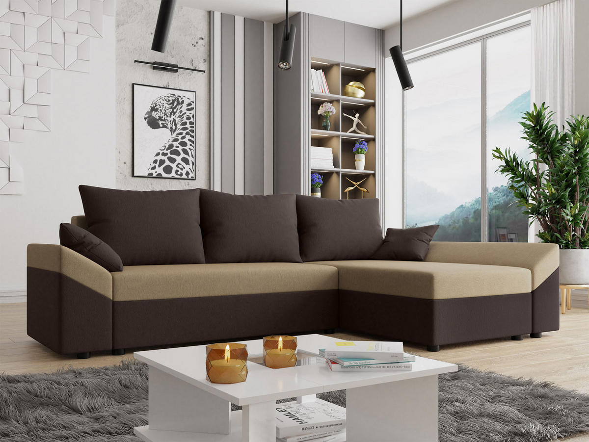 ECKSOFA Dante L - Beige/Schwarz, Holz/Kunststoff (240/140cm) - MIRJAN24