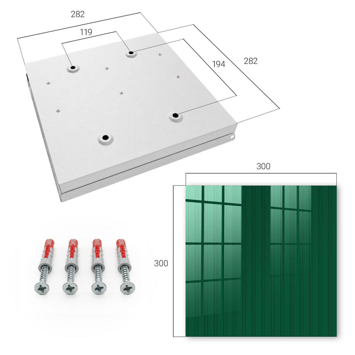 SCHLÜSSELBOX Weiß 30x30 cm – Türöffnung nach rechts - Grüne Streifen - Grün, Metall (30/30/5cm) - TULUP