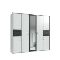 DREHTÜRENSCHRANK Kleiderschrank B228/H210/T58 cm mit Schubkästen & Passepartout & 1 Spiegeltür, Weiß mit Absetzungen in Grafit, Griffe schwarz / 22572 - Graphitfarben/Schwarz, Holzwerkstoff/Kunststoff (228/210/58cm) - luma-home