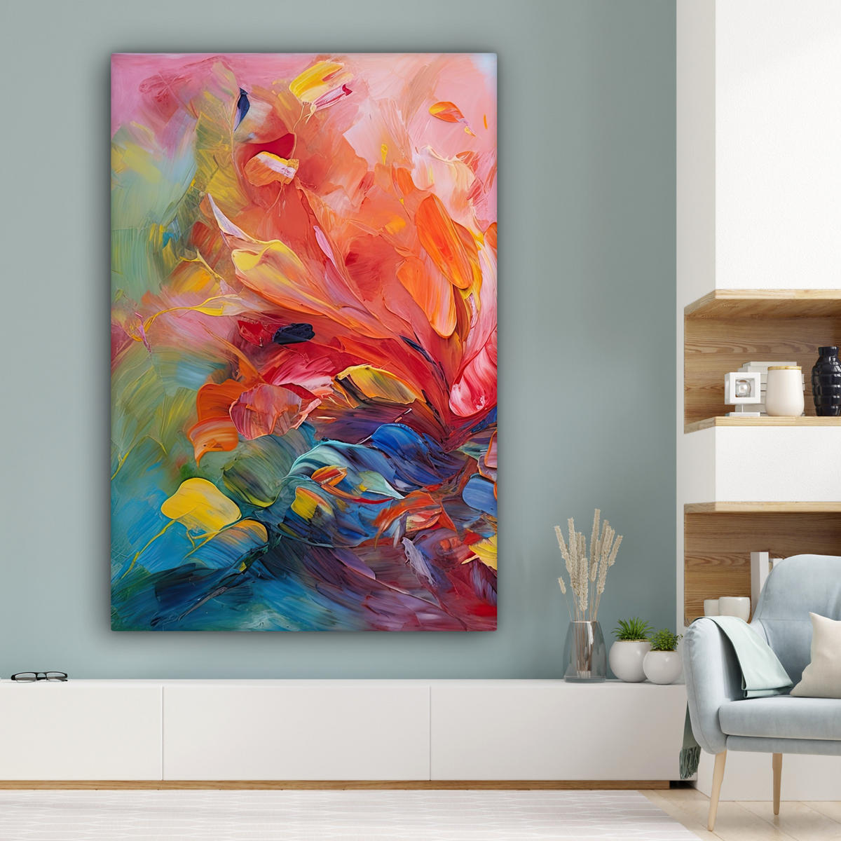 LEINWANDBILD Ölgemälde - Kunst - Abstrakt - Farbenfroh Deko Groß 90x140 cm - Altrosa, Textil (90/140cm) - MuchoWow