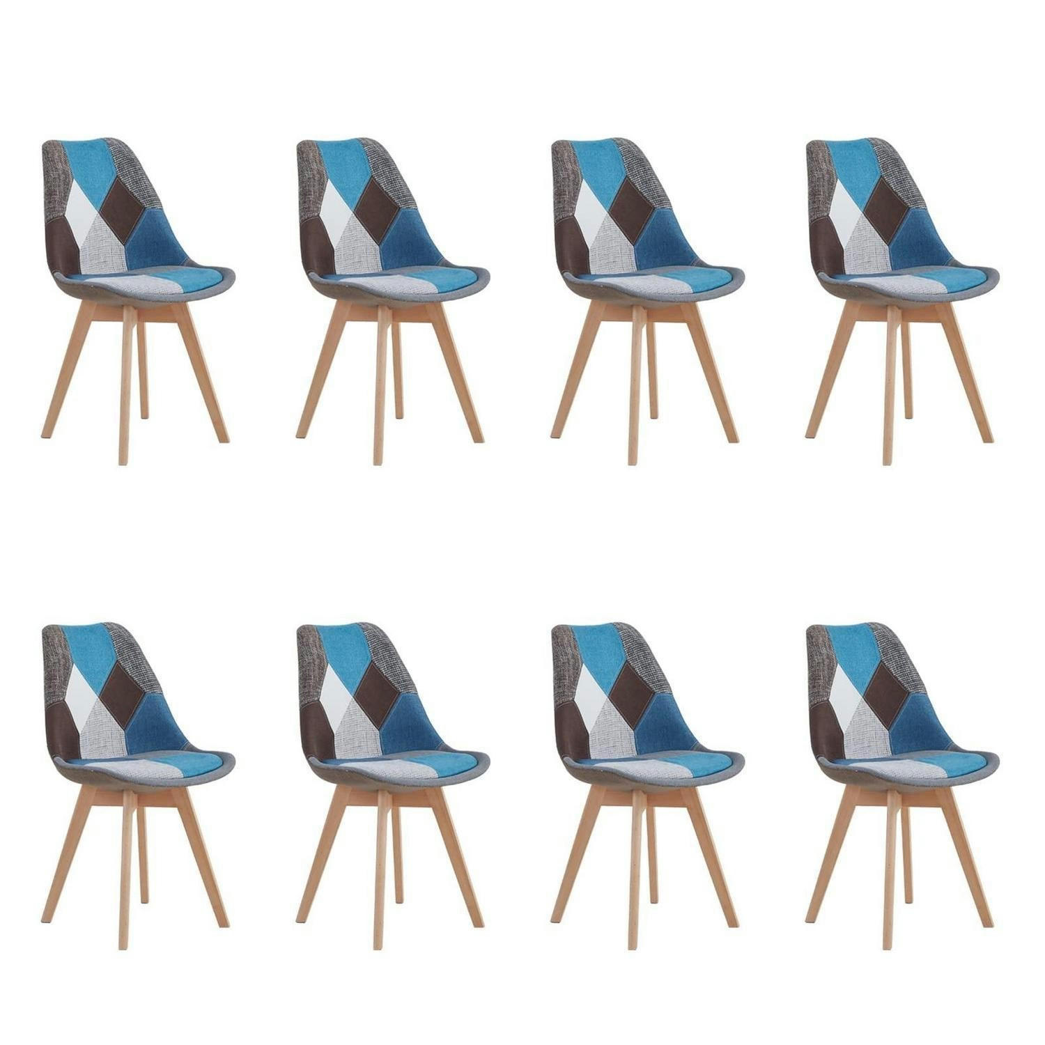 ESSZIMMERSTUHL 8-teiliges Set Patchwork Blau Stoff Massivholzbeine - Multicolor, Textil (49/83/42cm)