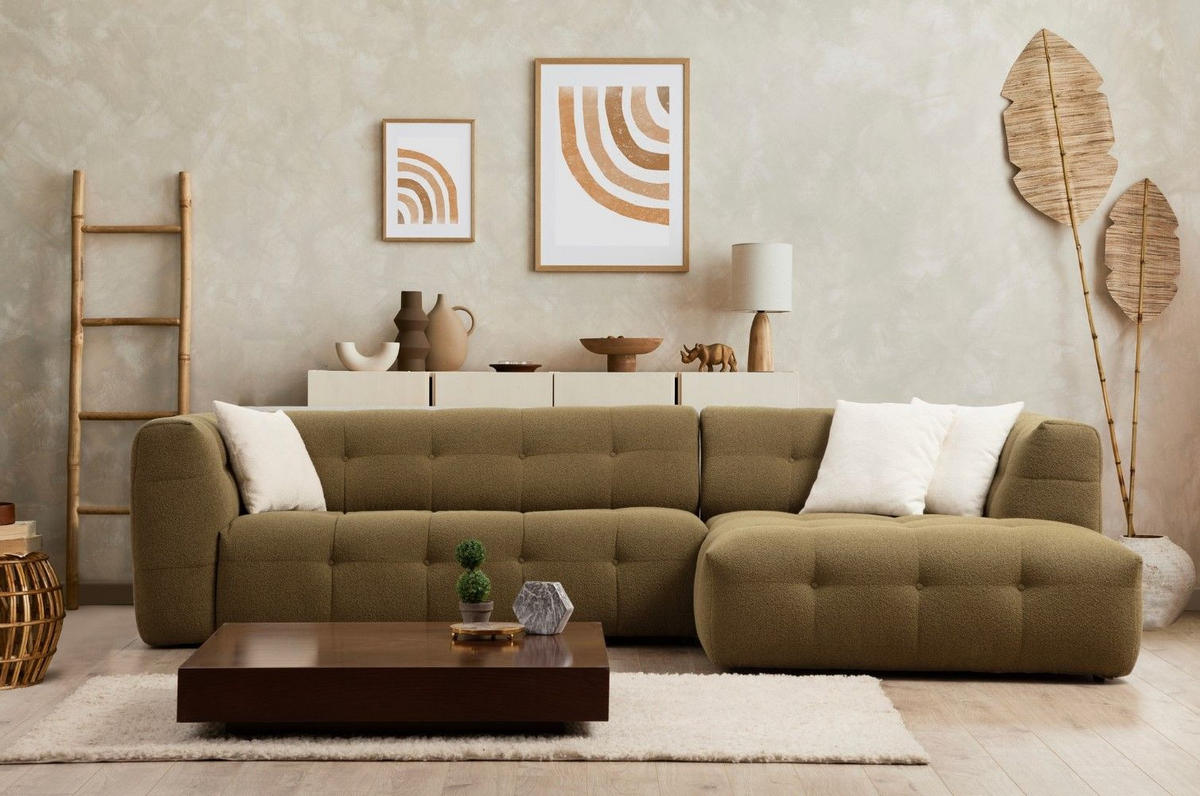 ECKSOFA modernes Design - Schwarz/Grün, Holz/Kunststoff (150/300cm) - myHomelando