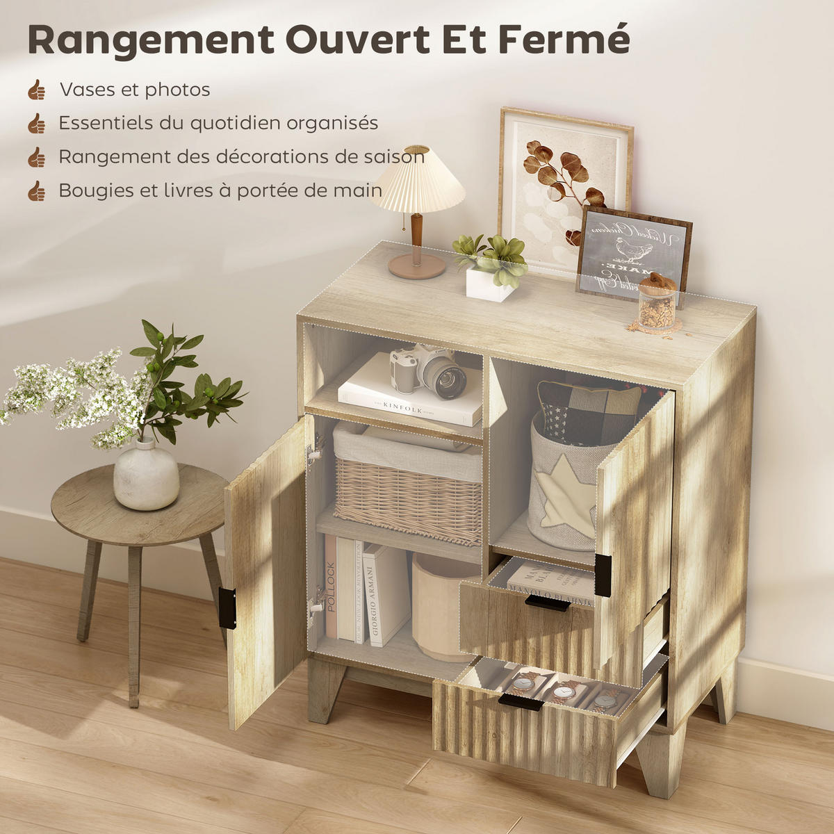 SIDEBOARD Naturfarben, 2 Türen, 2 Schubladen, 80/40/90 cm - Naturfarben, Holz (80/90/40cm) - PANGIVO