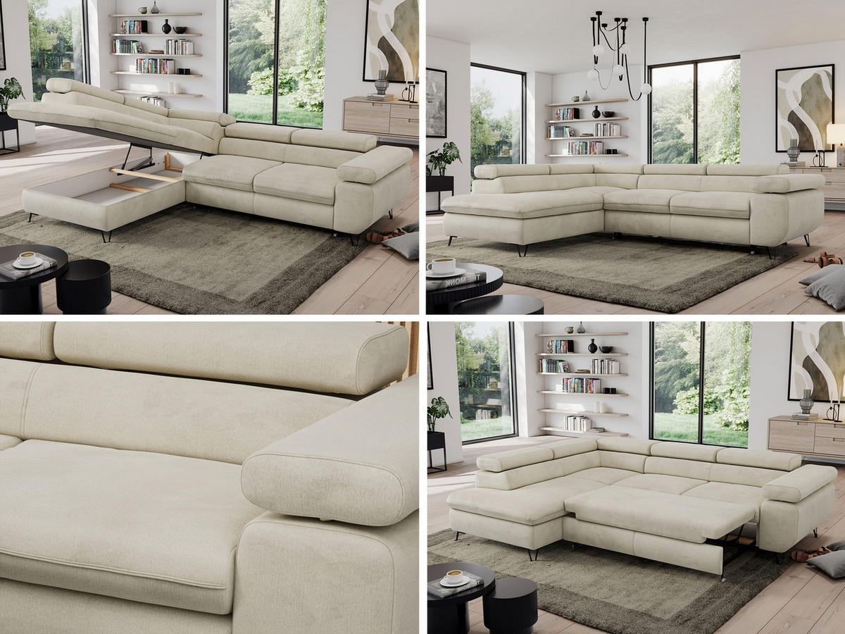 ECKSOFA PEDRO L Beige Velvet - Links Seite - Beige/Schwarz, Textil/Metall (208/273cm) - MKS