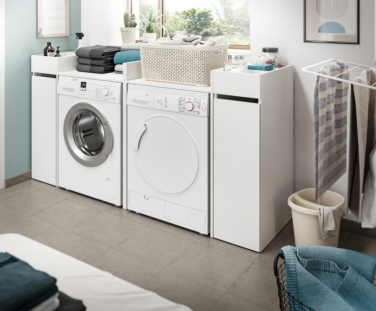 WASCHMASCHINENUMBAU weiß Set 4-teilig, Überbauschränke und Anstellregale - Schwarz/Weiß, Holzwerkstoff/Kunststoff (190/101/60cm) - Inn.Furn