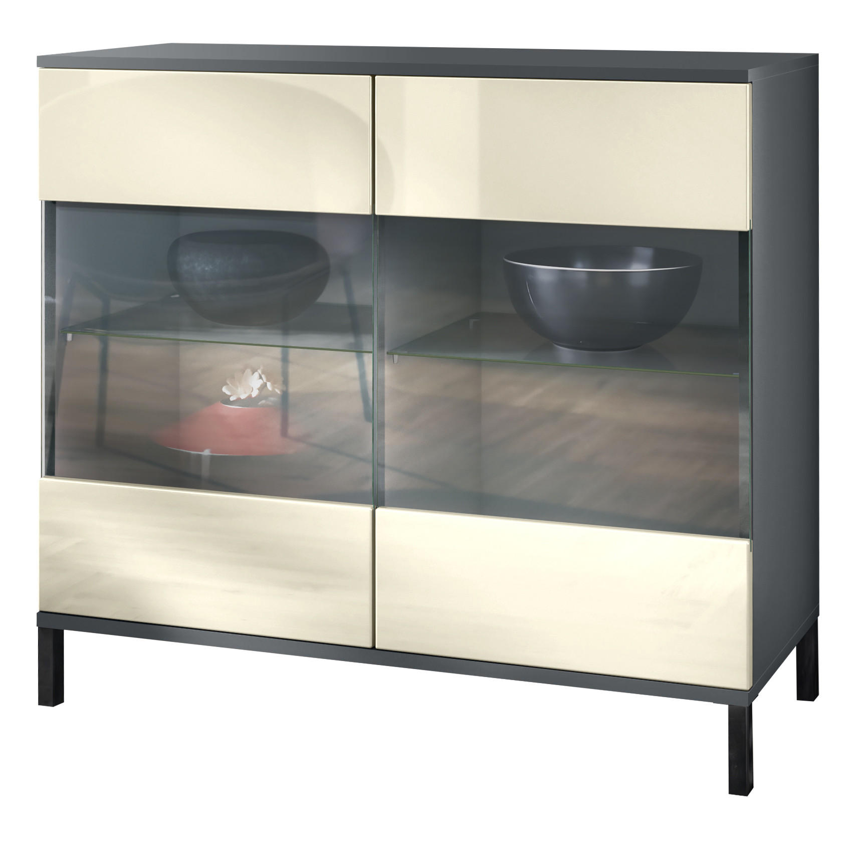 KOMMODE Bari Creme Hochglanz - Creme, Holzwerkstoff (92.5/83.5/35cm) - Vladon
