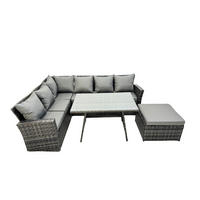 GARTENLOUNGE mit Ecksofa Polyrattan Dunkelgrau 7-Sitzer - Dunkelgrau/Grau, Glas/Kunststoff - Fimous