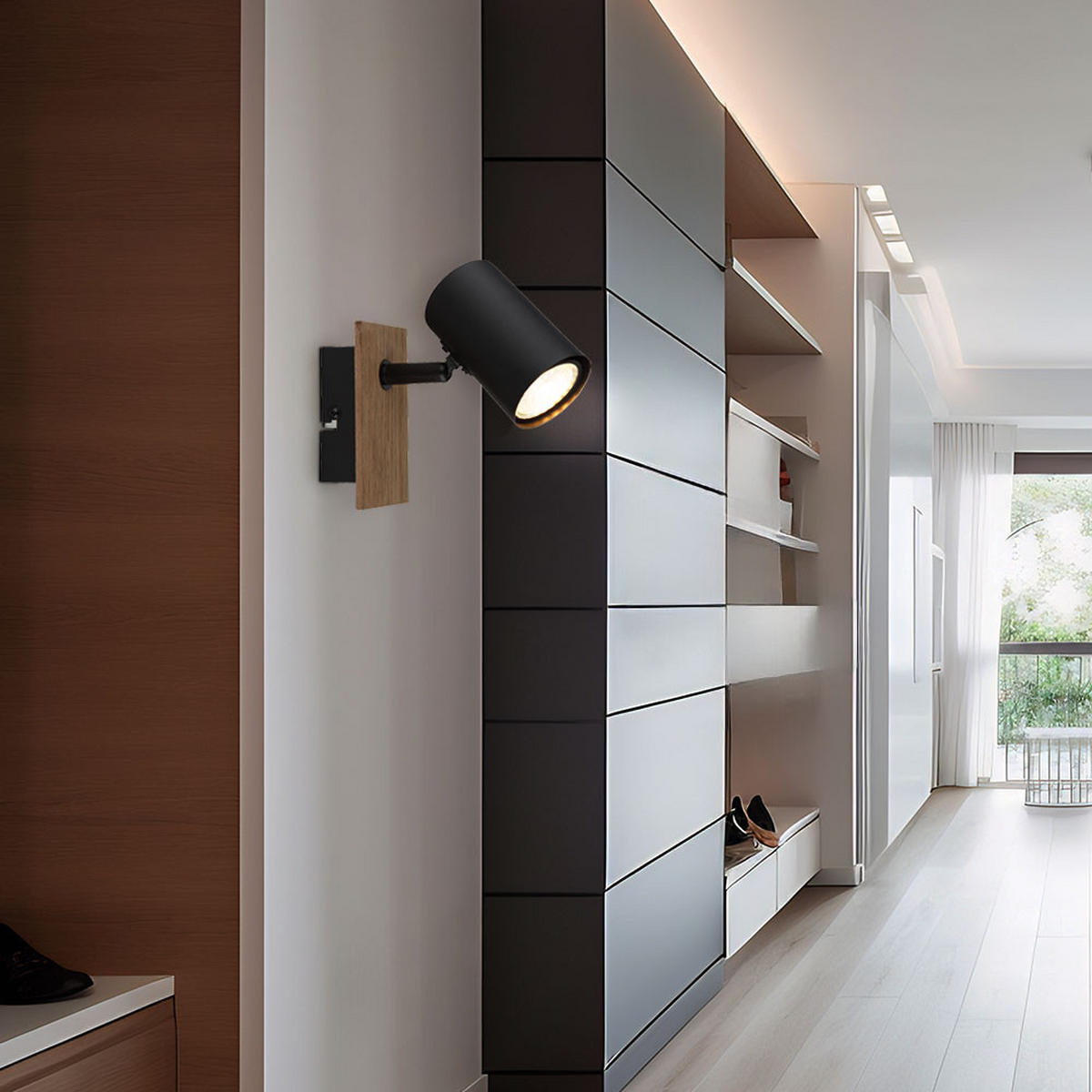 WANDLEUCHTE Holzoptik Schwarz beweglicher Spot - Schwarz, Metall (6/13.4/15.1cm) - Globo Lighting