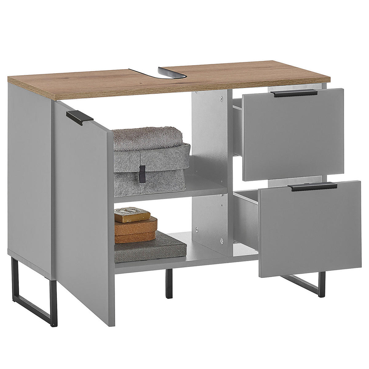 WASCHBECKENUNTERSCHRANK mit 1 Tür - Grau, Holzwerkstoff (80/60/35cm) - home24