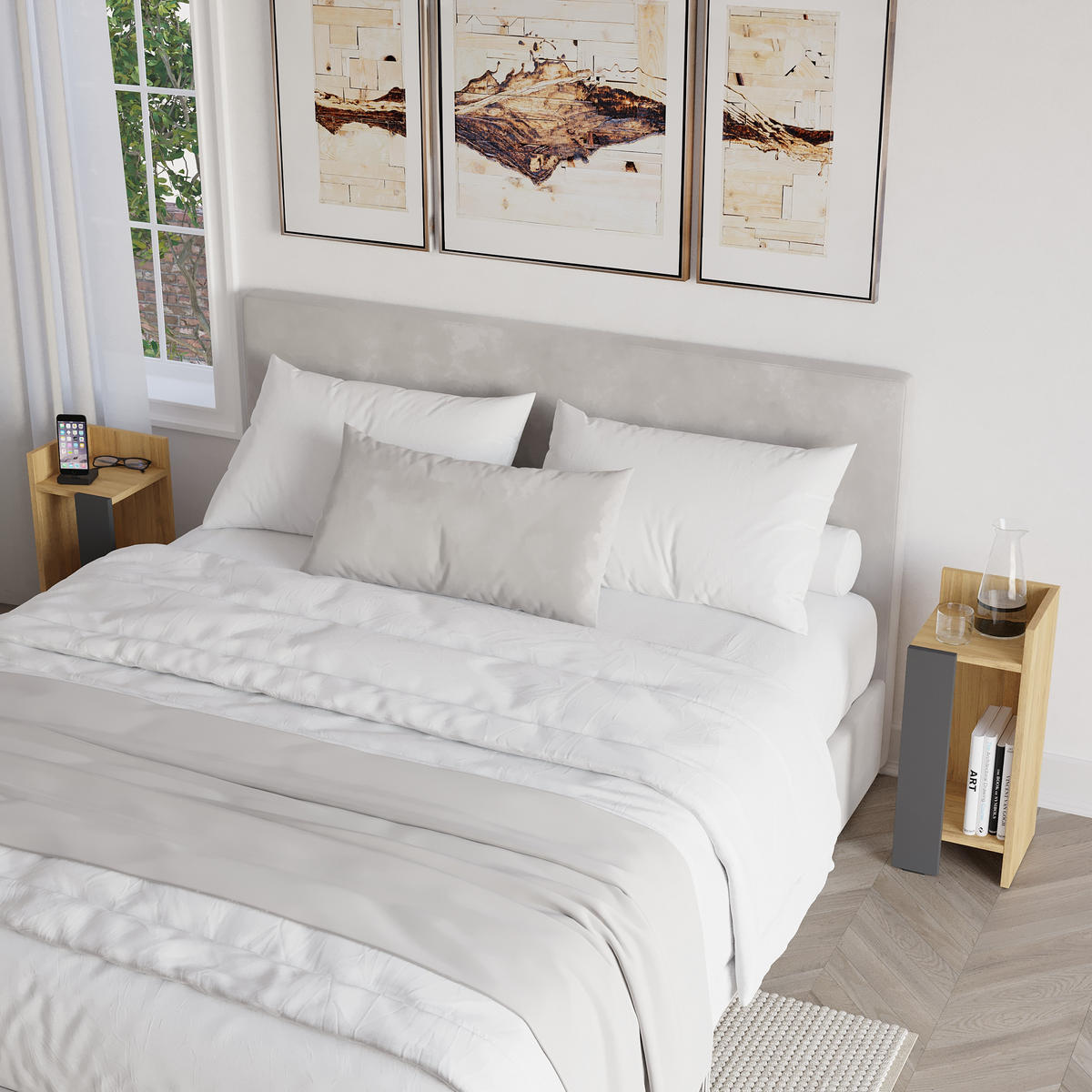 NACHTTISCH Elos Set Eiche, Anthrazit 25/27/60 cm - Anthrazit, Holzwerkstoff (25/60/27cm) - Decortie