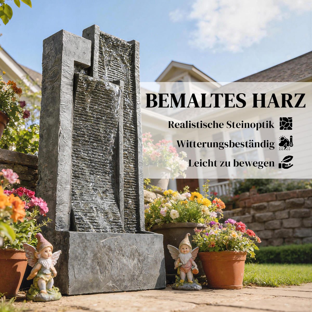 GARTENBRUNNEN Harz Dunkelgrau - Dunkelgrau, Kunststoff (38/19/101cm) - Outsunny