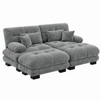 SOFA modular Chenille Grey mit 2 Ottomans und Kissen - Hellgrau, Kunststoff (145/81/220.1cm) - Meubliv