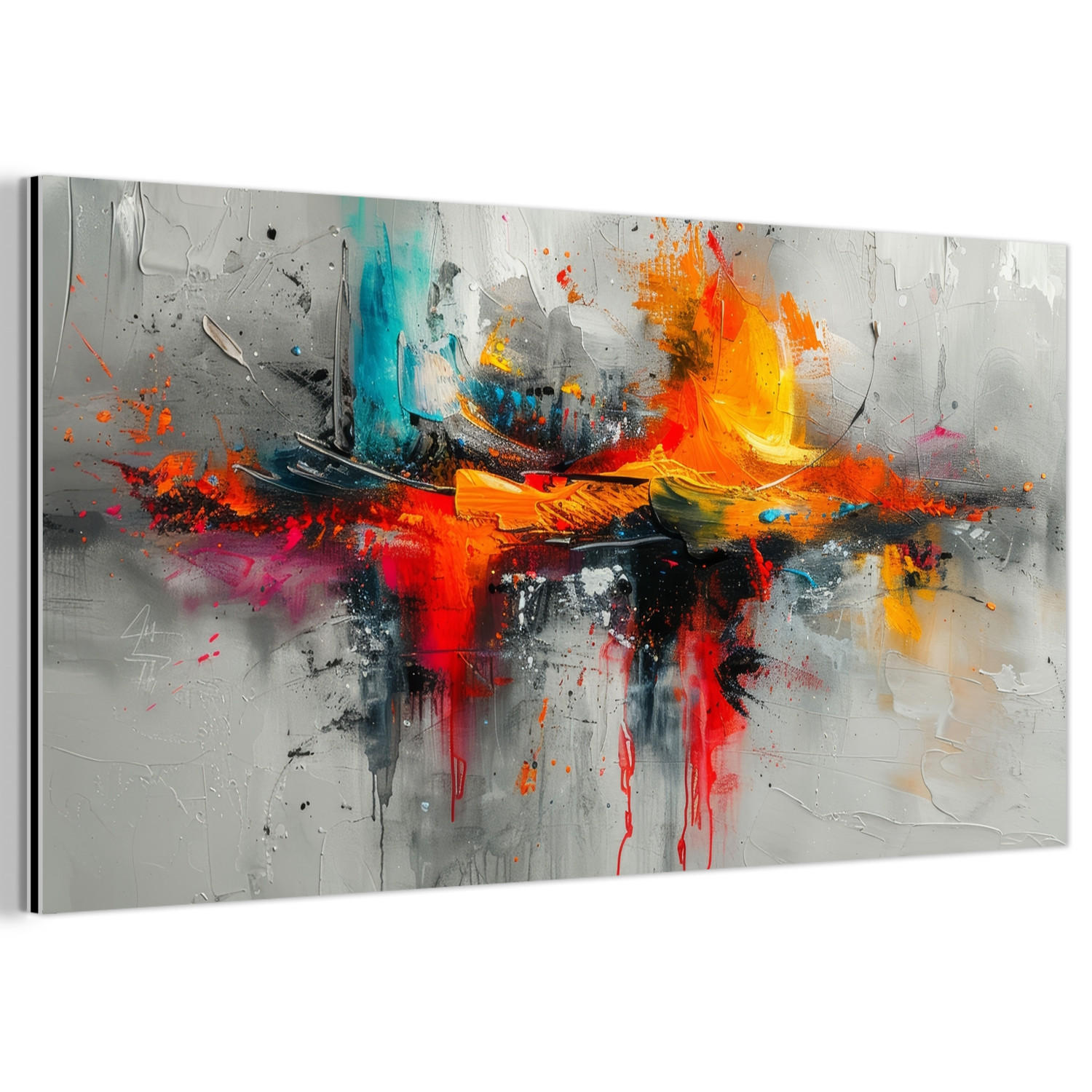 METALLBILD Moderne Kunst - Orange - Grau - Abstrakt 80x40 cm - Hellgrau, Metall (80/40cm) - MuchoWow